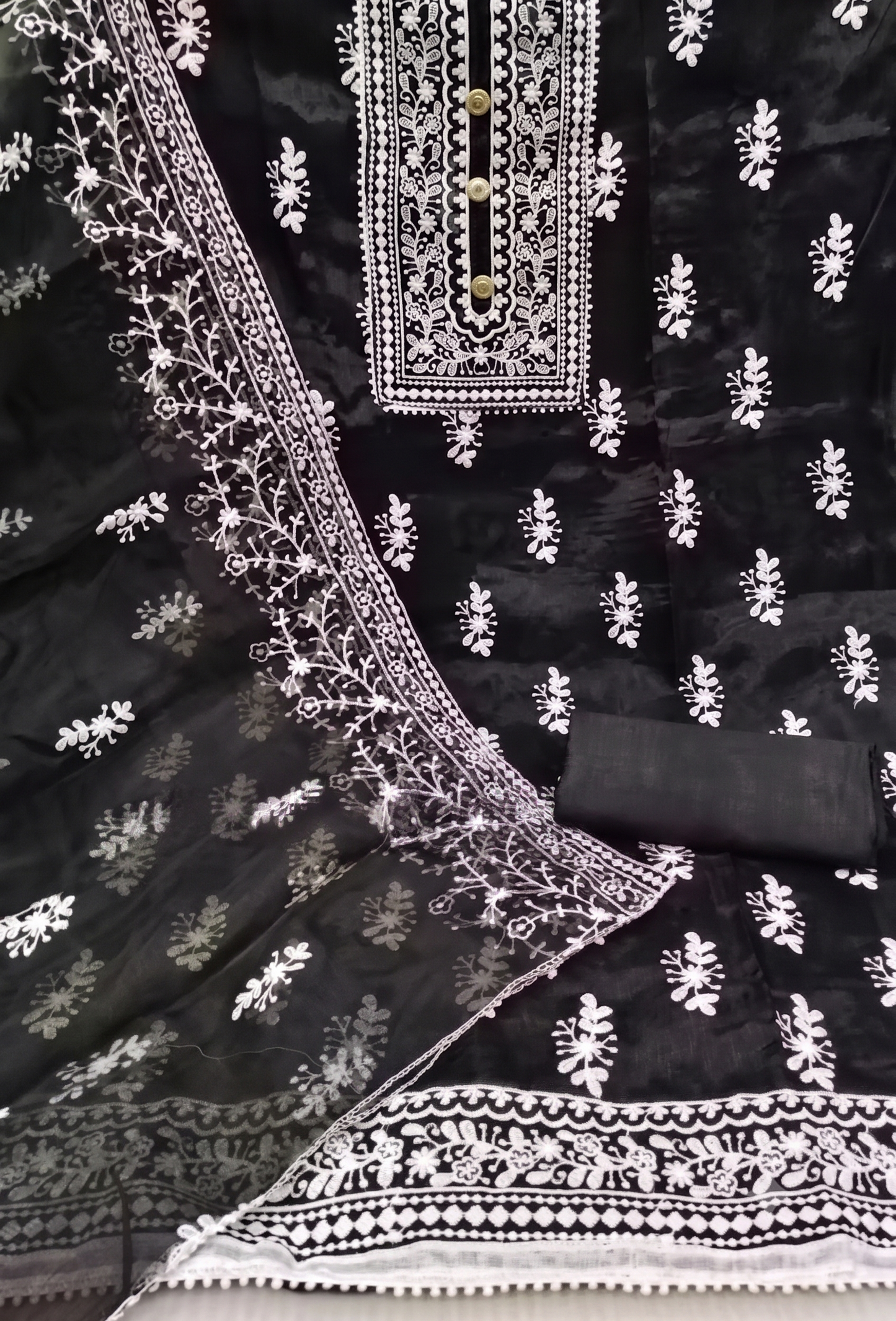 Black Embroidered Organza Unstitched Suit Set for Women | Elegant Party Wear Salwar Suit