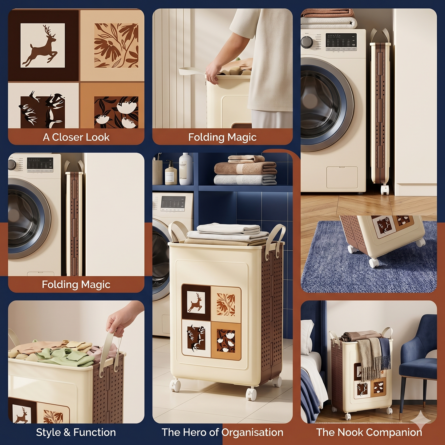 Space-Saving Folding Laundry Basket with Wheels and Handles