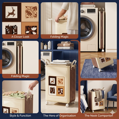 Space-Saving Folding Laundry Basket with Wheels and Handles