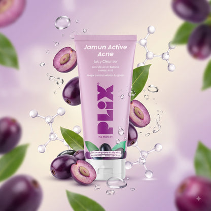 Plix Jamun Active Acne Face Cleanser | Salicylic Acid Face Wash with Betaine, Azelaic Acid & Jamun Extract for Acne-Prone, Oily & Combination Skin | Deep Cleansing Daily Face Wash