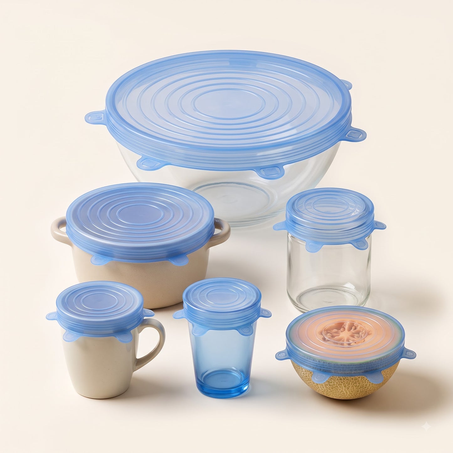 6-Piece Reusable Silicone Stretch Lids Set | Universal Food Storage Covers for Bowls, Cups, Pots & Containers | BPA-Free Leakproof Kitchen Freshness Seals