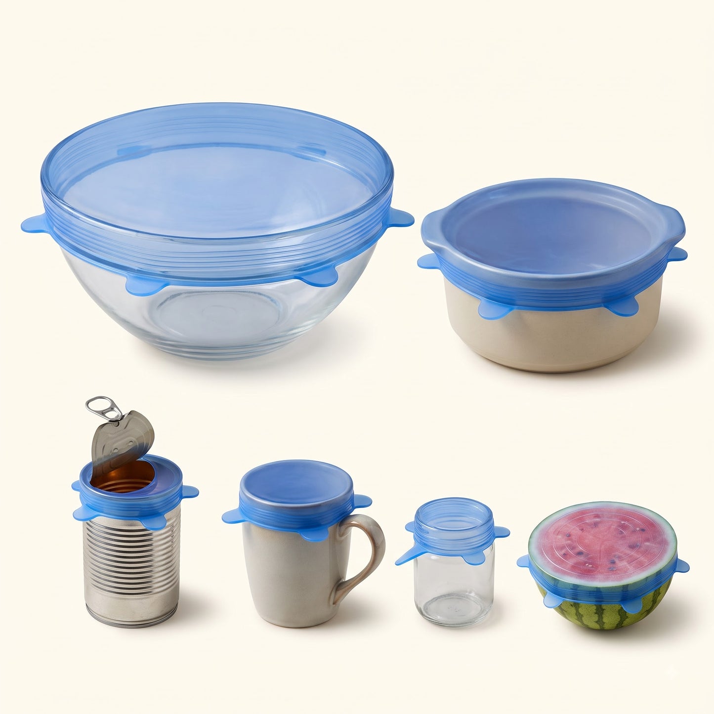 6-Piece Reusable Silicone Stretch Lids Set | Universal Food Storage Covers for Bowls, Cups, Pots & Containers | BPA-Free Leakproof Kitchen Freshness Seals