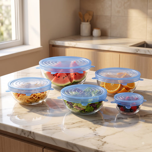 6-Piece Reusable Silicone Stretch Lids Set | Universal Food Storage Covers for Bowls, Cups, Pots & Containers | BPA-Free Leakproof Kitchen Freshness Seals